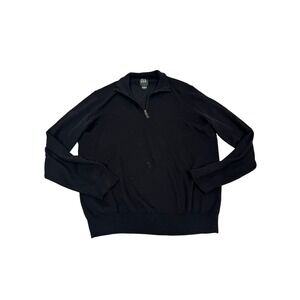 Jos A Bank Traveler Mens Large Black 100% Merino Wool Quarter Zip Sweater